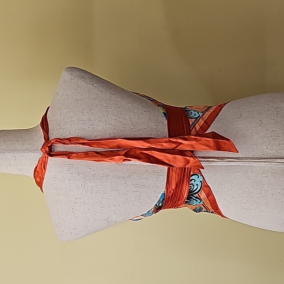 Bebe Silk Hankerchief Backless Lined Cups Colorful Halter Tie Back/Clasp Size S - Picture 3 of 5